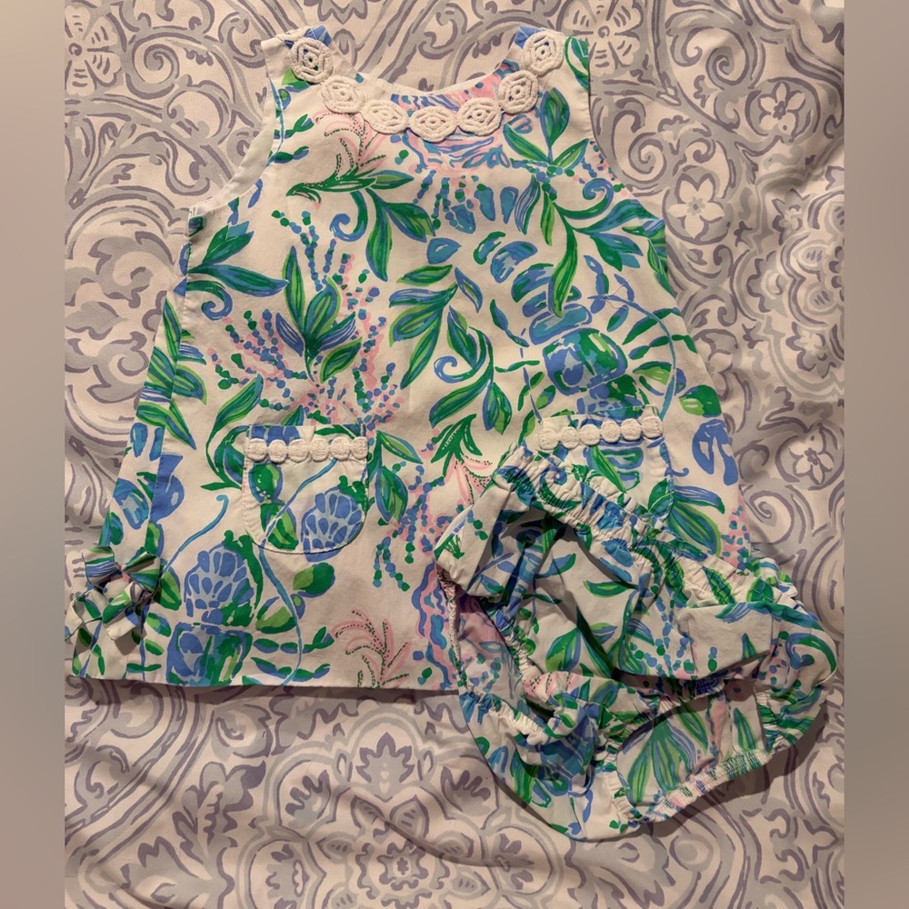 Lilly Pulitzer Blue and Green Floral Diaper Cover Set